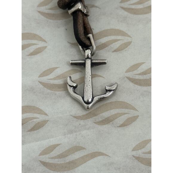 James Avery Retired Sterling Silver Anchor Hook Leather 3” Bracelet - Picture 3 of 4